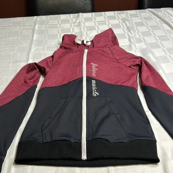 Vtg Y2K Hoodie / zipper,women XS, color bloc,gym,members,workout team,activewear - Picture 8 of 17